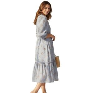 ASOS Eyelet Floral Midi Dress. 3/4 Sleeve Blue, Pink, Maroon, Greens. Sz. 8 Med.